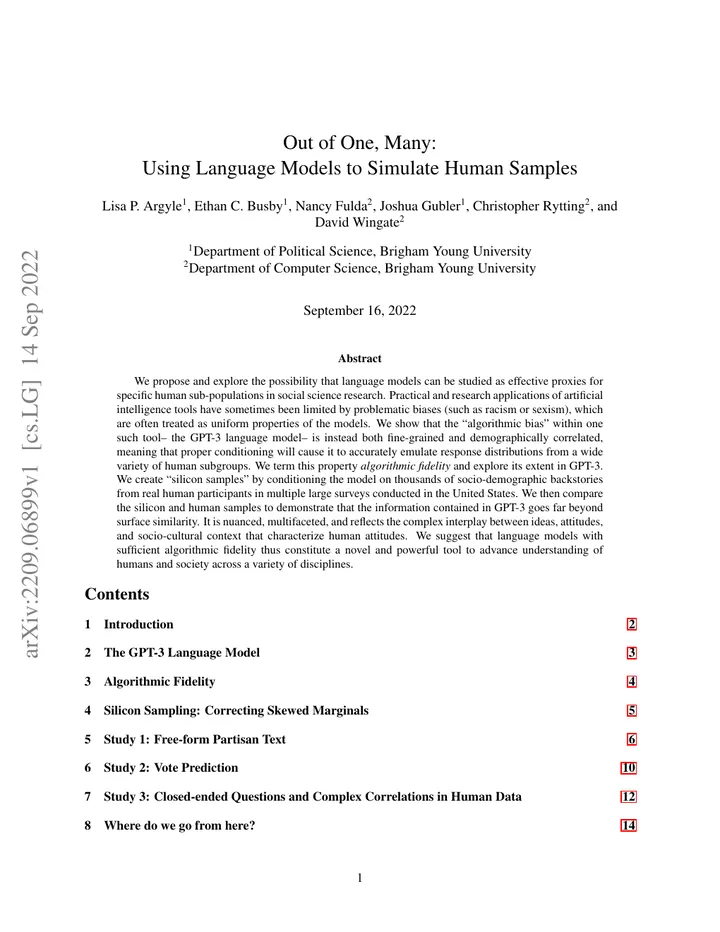 Argyle et al., 2023 · arXiv:2209.06899, first page