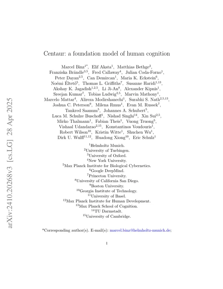 Binz et al., 2025 · arXiv:2410.20268, first page