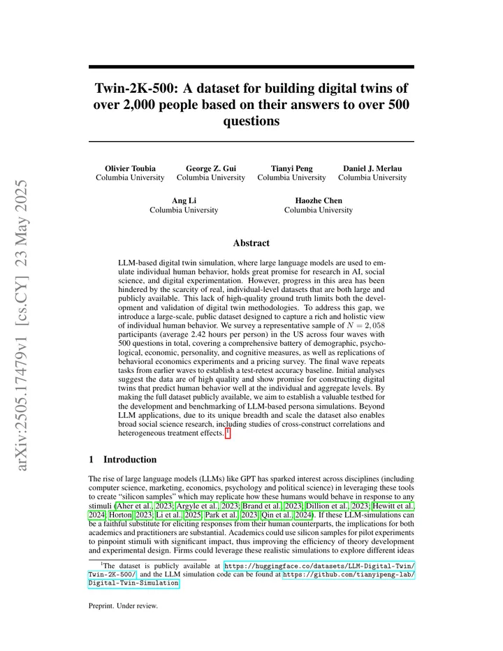 Toubia et al., 2025 · arXiv:2505.17479, first page